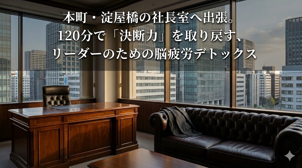 本町・淀屋橋の社長室へ出張。120分で「決断力」を取り戻す、リーダーのための脳疲労デトックス