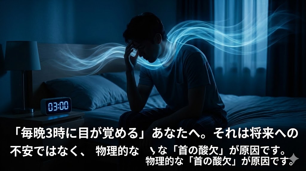 「毎晩3時に目が覚める」あなたへ。それは将来への不安ではなく、物理的な「首の酸欠」が原因です。